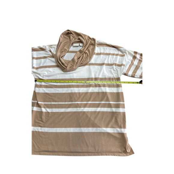 Chico’s Striped Cowl Neck Pullover Top | Size 2 | Tan & White - Picture 5 of 11